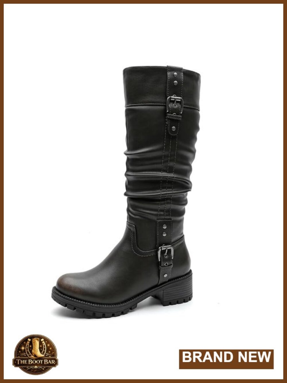 Women's Knee-High Riding Boots Chunky Low Heel Side Zipper Faux Leather Casual